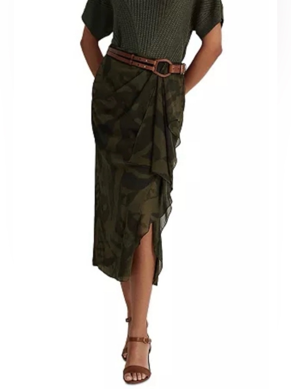Lauren Ralph Lauren Green Ruffle Skirt NWOT